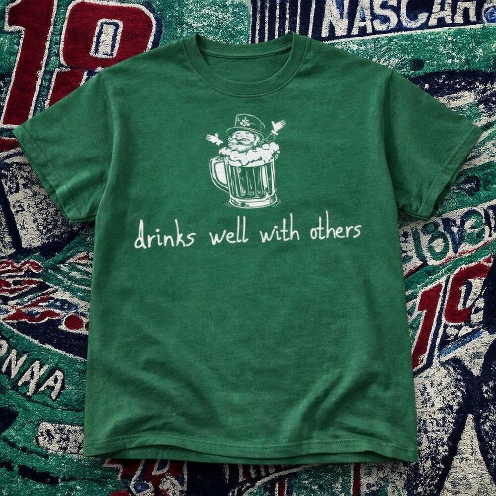 Y2K Cute Drinks Well With Others Graphic Tee Forest Green Unisex.